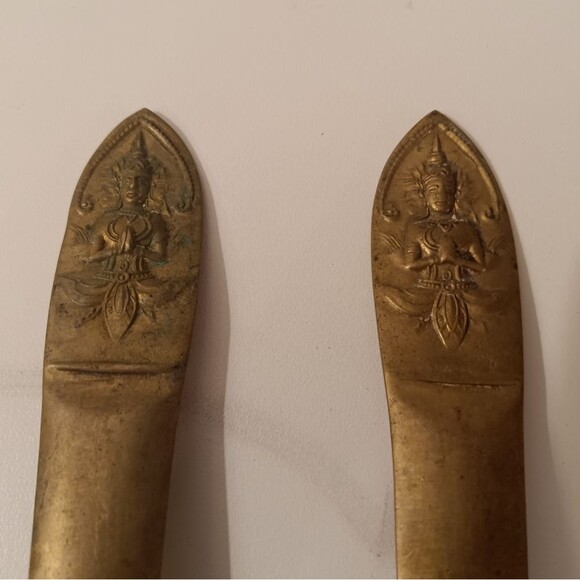 Signed Vintage Bronze Brass Spoon Fork Serving Set - Picture 6 of 8